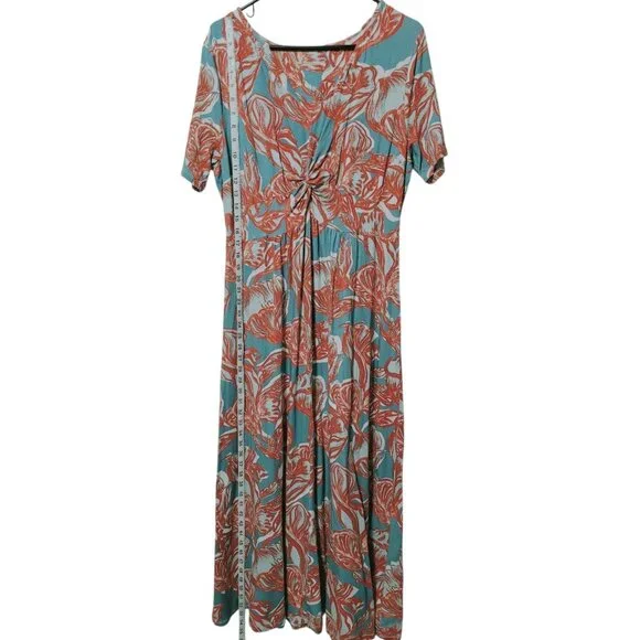 Soft Surroundings Maxi Dress L Blue Red Floral Twist Front Empire Soft Knit - Picture 6 of 14